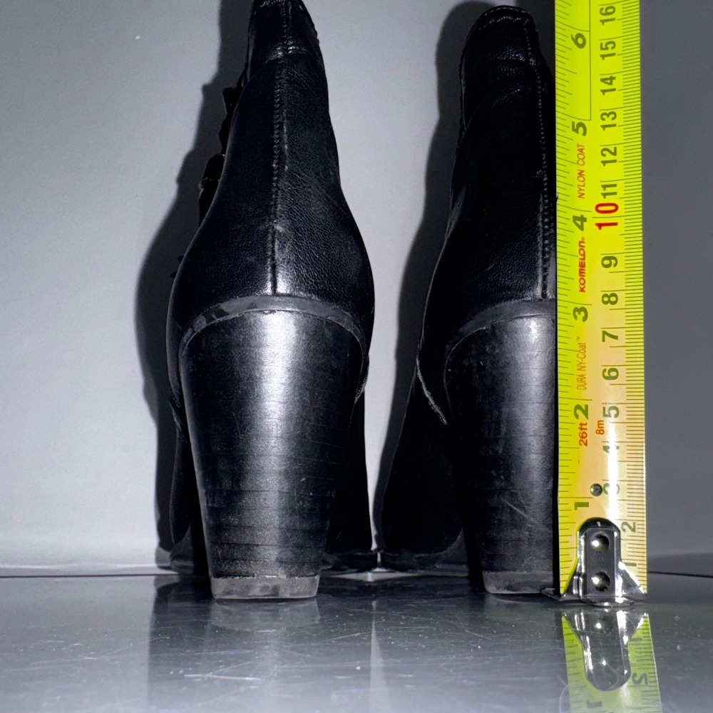 Stuart Weitzman Black Leather Tassel Side Zip Ankle Booties Block Heel Size 7 - Picture 7 of 12